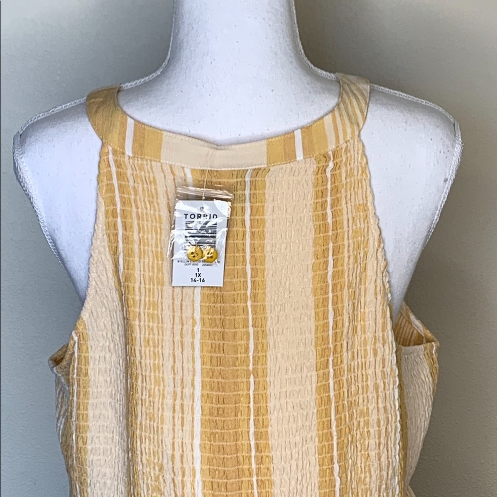 🦆Torrid:Yellow Stripe Button Tank - Picture 4 of 7